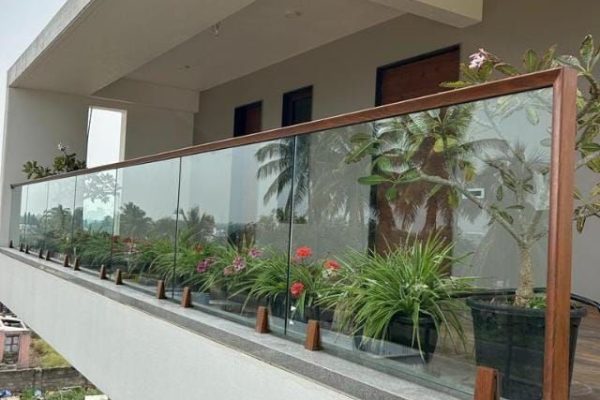 Aluminium Wooden Coated glass railing