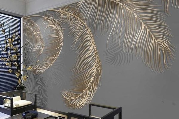 Gold Palm Leaves Wallpaper Mural, Custom Sizes Available - Silk Cloth